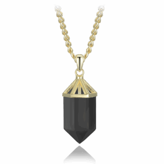 MINET Luxusní pozlacený stříbrný náhrdelník obsidián