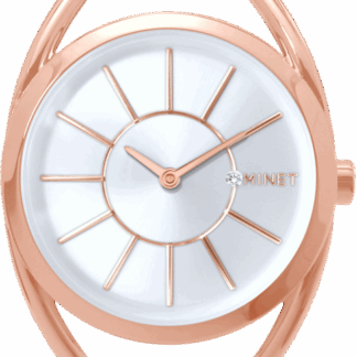 MINET Rose gold dámské hodinky ICON PINK se šedým koženým řemínkem