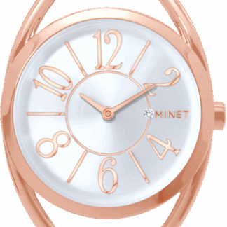 MINET Rose gold dámské hodinky s čísly ICON PINK se šedým koženým řemínkem