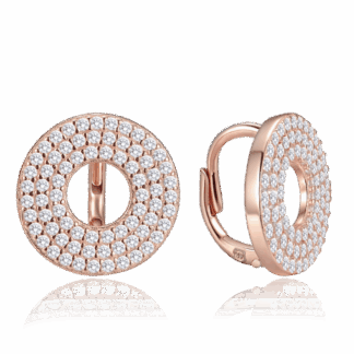 MINET Luxusní rose gold kruhové stříbrné náušnice s bílými zirkony