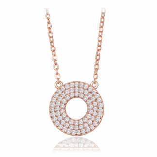 MINET Luxusní rose gold stříbrný náhrdelník kroužek s bílými zirkony