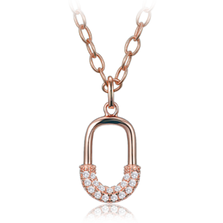 MINET Luxusní rosegold stříbrný náhrdelník se zirkonem