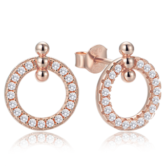MINET Elegantní rosegold stříbrné náušnice kroužky se zirkony