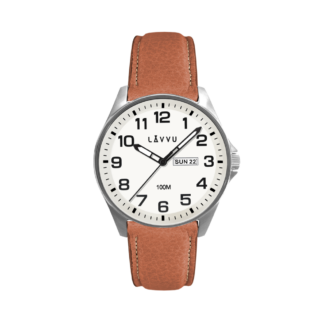 LAVVU Ocelové pánské hodinky BERGEN White / Top Grain Leather se svítícím číselníkem