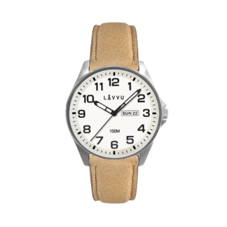 LAVVU Ocelové pánské hodinky BERGEN White / Top Grain Leather se svítícím číselníkem