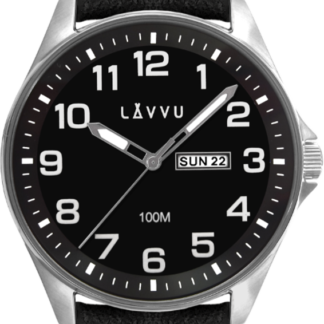 LAVVU Ocelové pánské hodinky BERGEN Black / Top Grain Leather se svítícími čísly