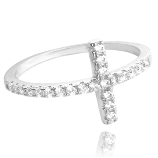 Stříbrný prsten MINET KŘÍŽEK s bílými zirkony vel. 56