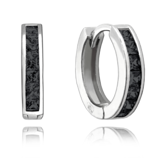 MINET Třpytivé stříbrné náušnice s velkými černými zirkony