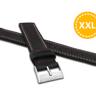 LAVVU XXL Prodloužený dvojitě prošitý černý řemínek SPORT z luxusní kůže Top Grain - 20 XXL