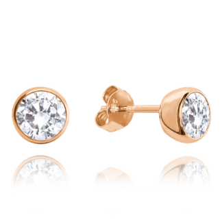 MINET Rose gold stříbrné náušnice KULIČKY s bílými zirkony