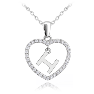 MINET Stříbrný náhrdelník písmeno v srdíčku "H" se zirkony