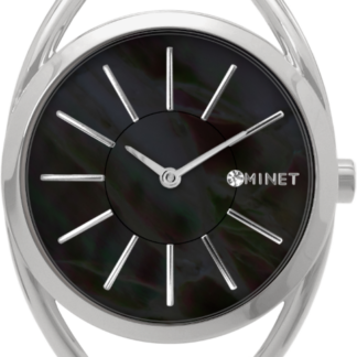 MINET Stříbrno-černé dámské hodinky ICON BLACK PEARL MESH