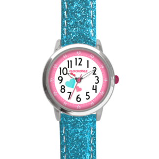 CLOCKODILE Tyrkysové třpytivé dívčí dětské hodinky HEARTS