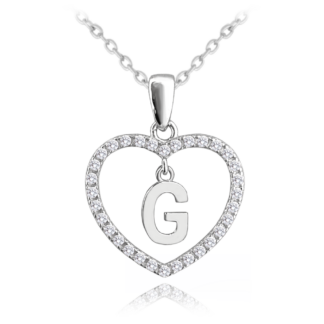 MINET Stříbrný náhrdelník písmeno v srdíčku "G" se zirkony