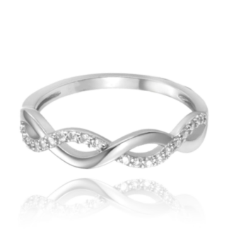 MINET Překřížený stříbrný prsten s bílým zirkonem vel. 53