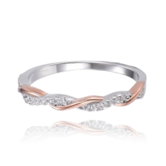 MINET Elegantní Rose gold stříbrný prsten s bílými zirkony vel. 53