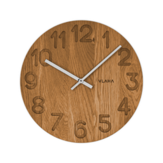 VLAHA Dřevěné hodiny OAK vyrobené v Čechách se stříbrnými ručkami ⌀34cm