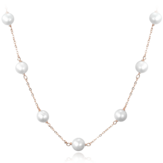 MINET Rose gold stříbrný náhrdelník s přírodními perlami Ag 925/1000 12,15g