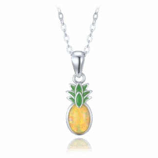 MINET Dětský stříbrný náhrdelník ananas se žlutým opálem
