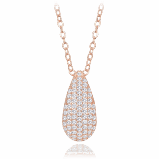 MINET Rose gold stříbrný náhrdelník kapka s bílými zirkony