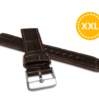 LAVVU XXL Prodloužený tmavě hnědý prošitý řemínek CROCO z luxusní kuže Top Grain - 18 XXL