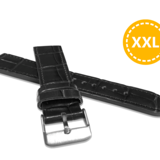 LAVVU XXL Prodloužený černý prošitý řemínek CROCO z luxusní kuže Top Grain - 18 XXL