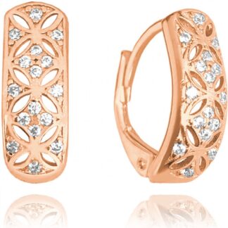 Rose gold luxusní stříbrné náušnice MINET s bílými zirkony